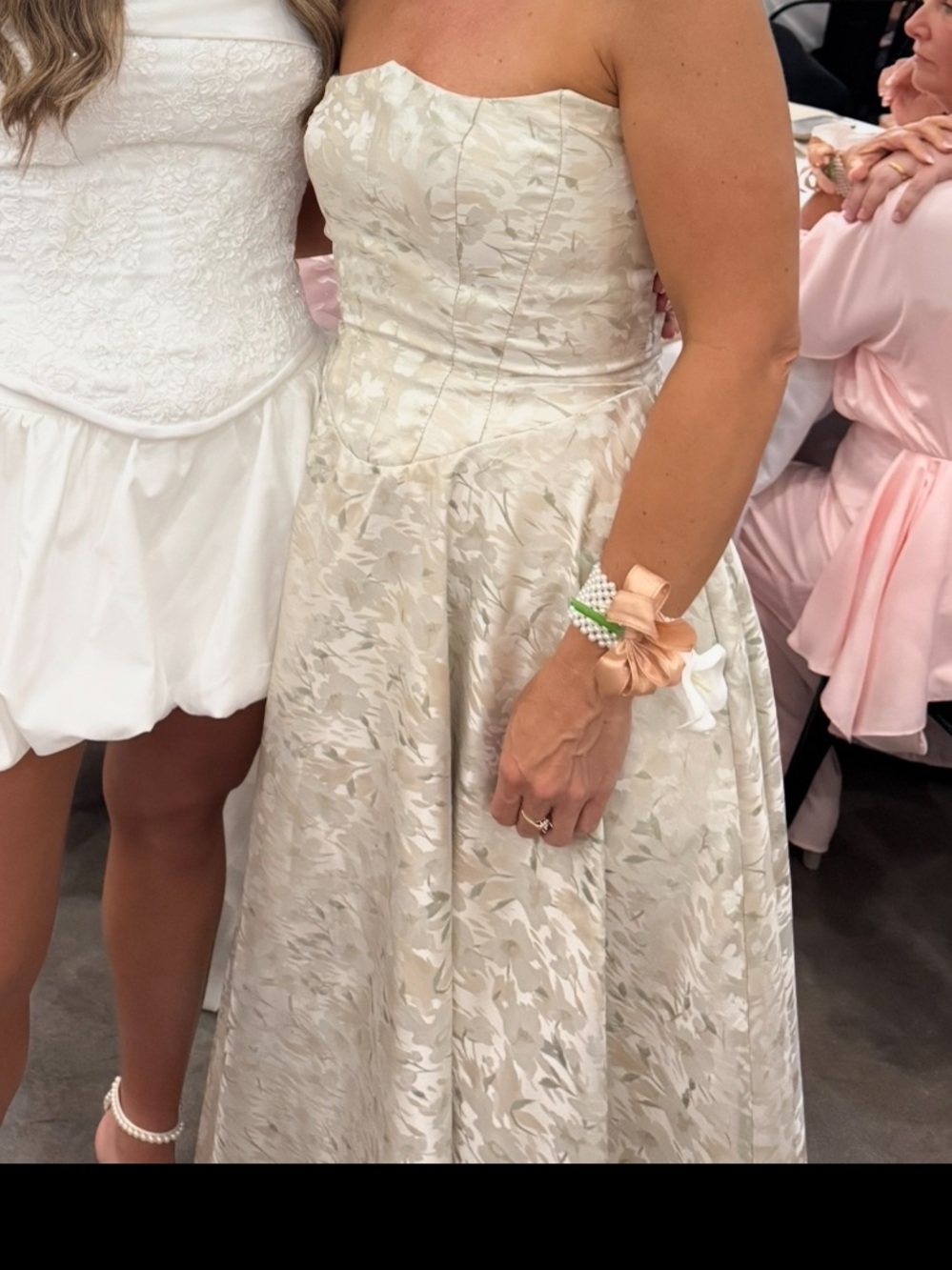 Azazie Atelier Strapless Dress. Cynda French Cream Maxi.